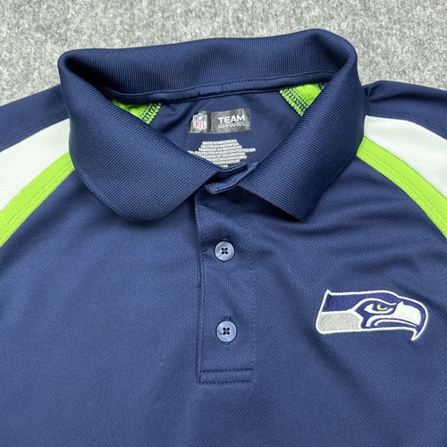 NFL Seattle Seahawks Polo shirt size L used, navy blue neon green Y2K