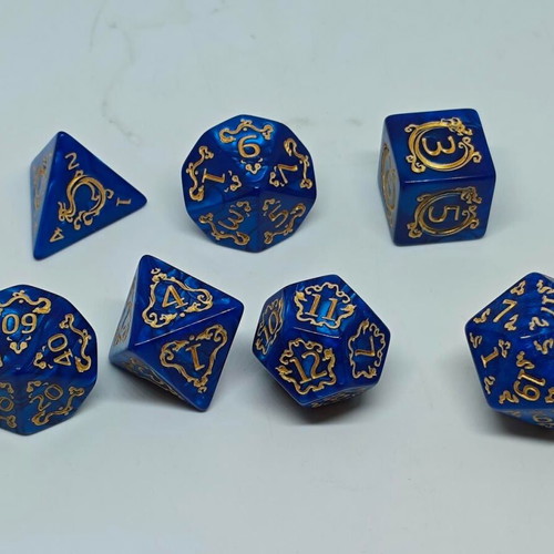 RPG Blue Dragon Pearl Dice Set like new with gold details
