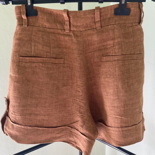 Linen high-waisted shorts with pleats terracotta, like new, Massimo Dutti