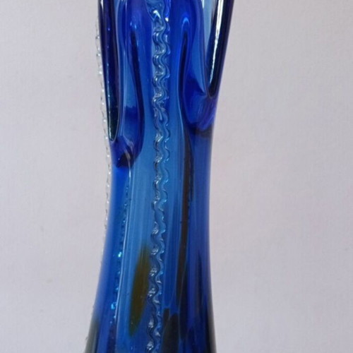 Viking Glass Bluenique Six Petal Swung vase used, 20th century