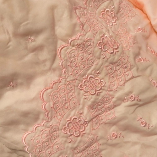 Vintage double bed bridal cover like new, pink-salmon with floral embroidery