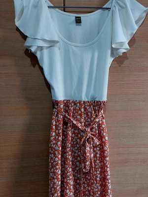 Midi Floral Summer Dress Shein like new, white and orange