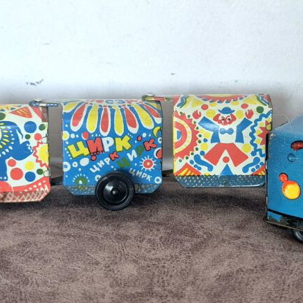 Lithograph Train Toy 1960 used, Russian metal circus design