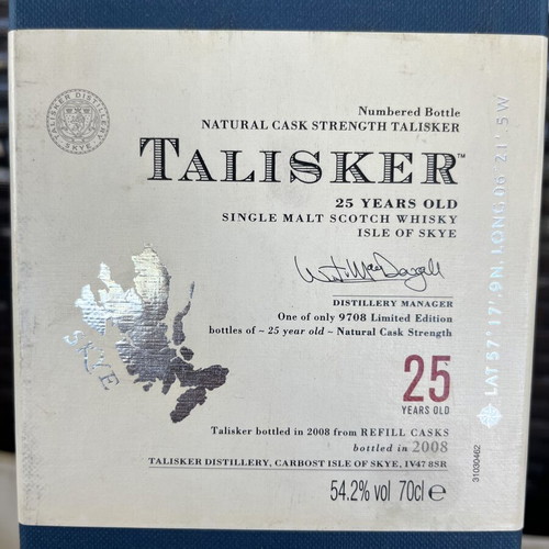 Talisker 25yrs 2008 bottle number 0059 like new, rare edition