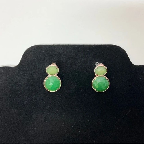 Green stud earrings with two shiny stones
