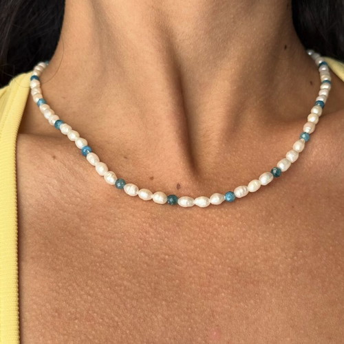 Pearl necklace with apatite and 925 silver clasp like new