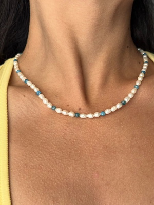Pearl necklace with apatite and 925 silver clasp like new