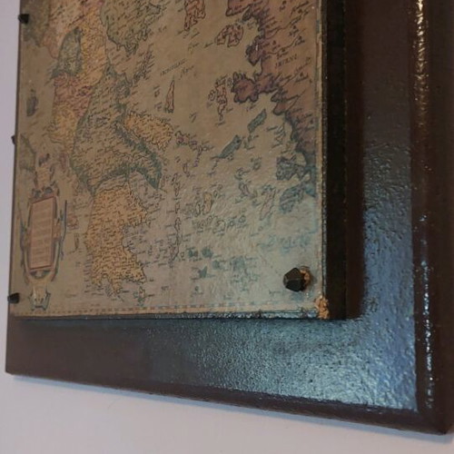 Wooden vintage board used with decorative map of Europe
