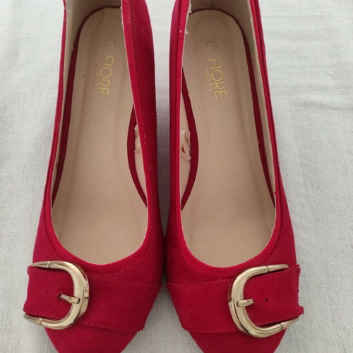 Ladies shoes red with 5cm wedge heel like new, size 38