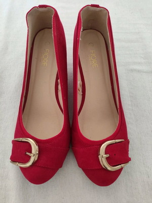 Ladies shoes red with 5cm wedge heel like new, size 38