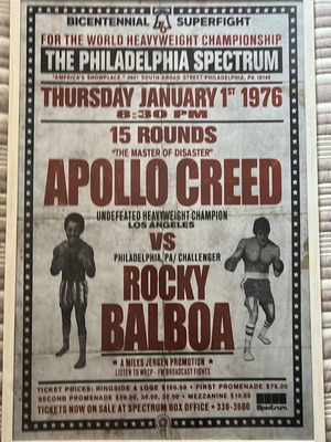 Αφίσα αναγγελίας αγώνα Rocky Balboa vs Apollo Creed ανατύπωση, σαν καινούργιο