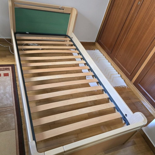 Single wooden bed with mattress used, orthopedic slatted base