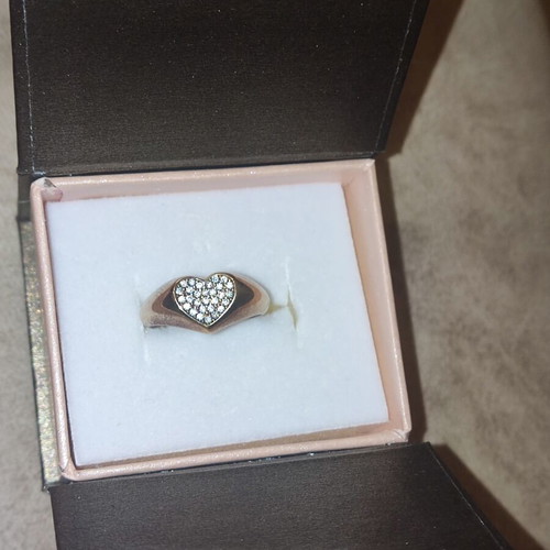 Silver 925 Gold Plated Ring with Heart and Zirconia Like New