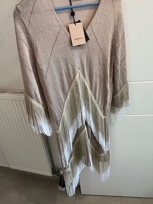 Twinset women's dress new, beige with white fringes