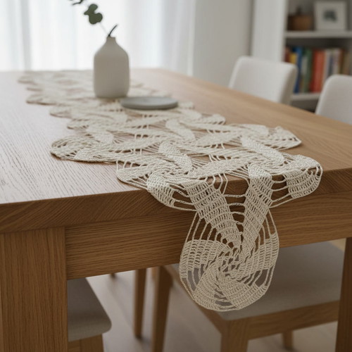 Handmade lace table runner beige-cream, new