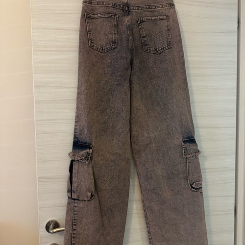 Baggy trashed cargo style jeans dark blue and pink like new