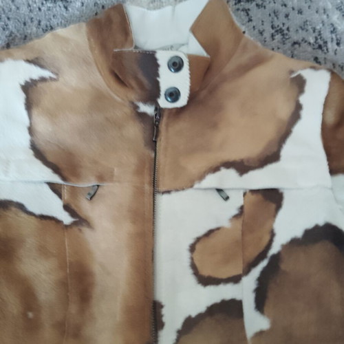 Leather jacket Leonardo vintage short, like new, white and brown