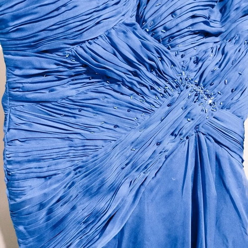 Long dress used, blue, size 46 with slit and scarf