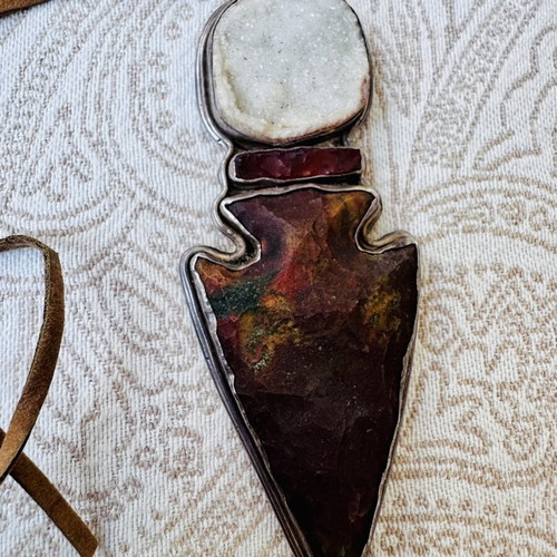 Handmade 925 Silver Arrow Pendant with Precious Stones, Vintage 1960