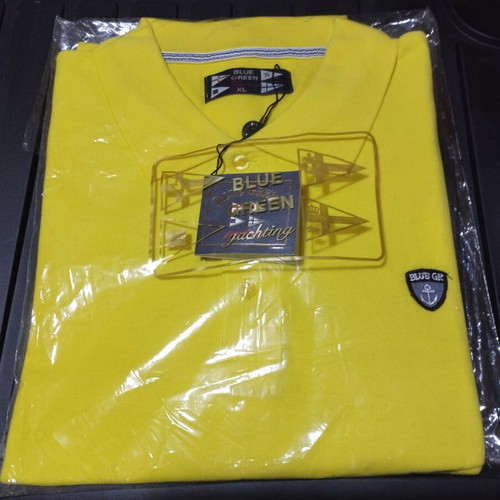Blue Green men's polo shirt XL new, yellow, 100% cotton