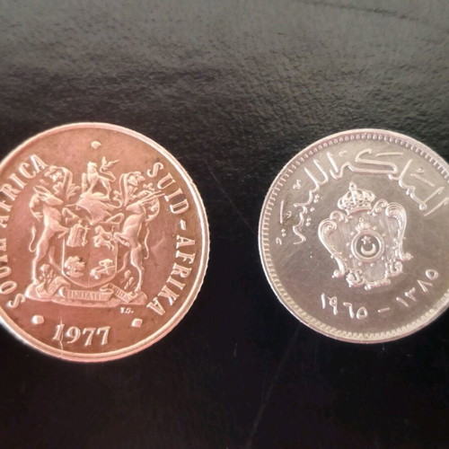 South Africa 2 Cents and Libya 10 Milliemes coins like new