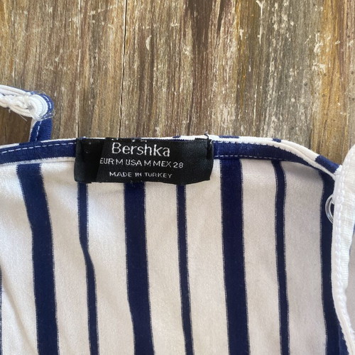 Bershka Viscose Bodysuit Like New, White and Blue, Size M