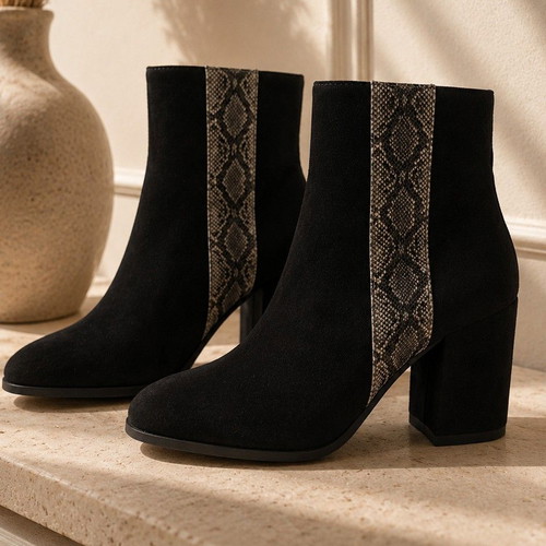 Luigi suede ankle boots with snake detail, new, size 38, 10 cm heel