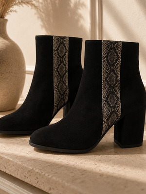 Luigi suede ankle boots with snake detail, new, size 38, 10 cm heel