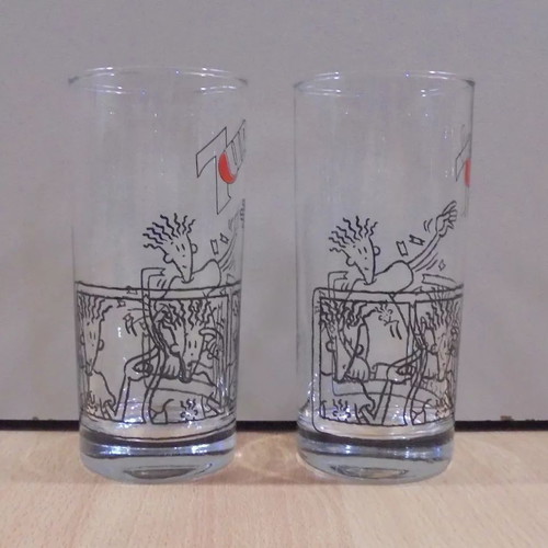 7 UP Fido Dido two old promotional glasses used