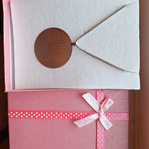 Necklace with long silver chain, new, with box