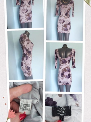 Amy's vintage φόρεμα με ανοιχτή πλάτη, φουσκωτά μανίκια και μοβ φλοράλ μοτίβο