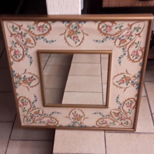 Vintage mirror 60 years used with handmade embroidery