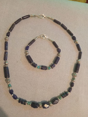 Jewelry set with natural Iranian turquoise and lapis stones new