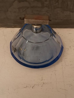 Vintage crystal perfume bottle used, cobalt blue with metal spray atomizer