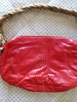 Red leather bag large with original braided handle, like new