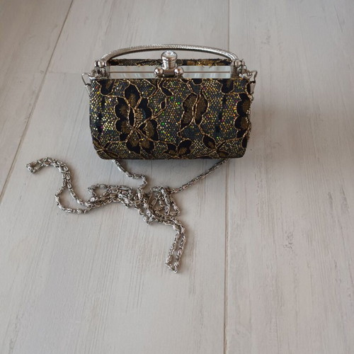 Evening bag like new, black and gold handheld