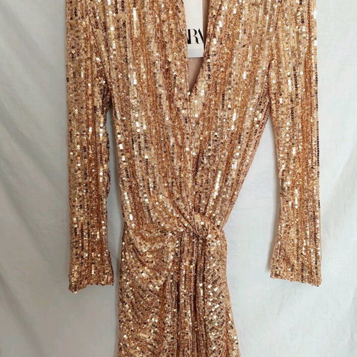 green emerald velvet dress Embellished Bandeau Cowl-Waist Mini Dress in Gold