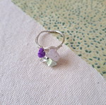 Wire ring with real stones handmade, multicolor silver
