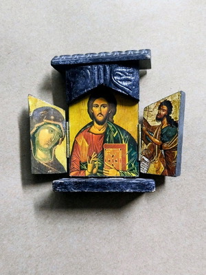 Triptych icon vintage used, travel size