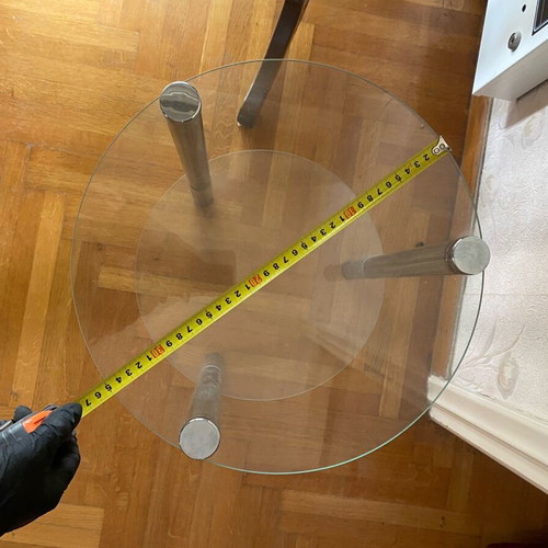 Round side table with glass surfaces and metal legs like new