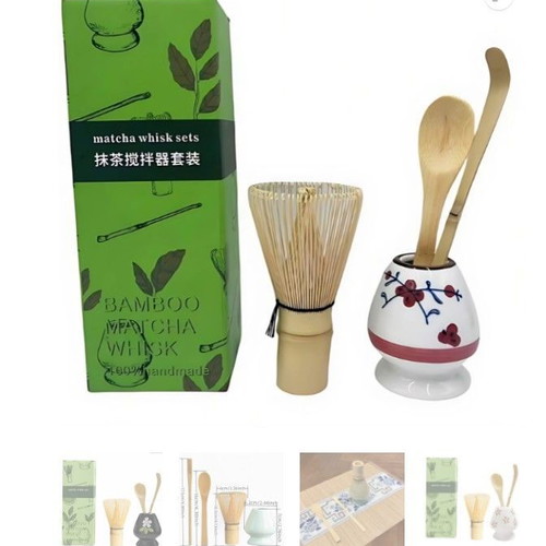 Matcha set with bamboo whisk, ceramic bowl, stand and spoon new