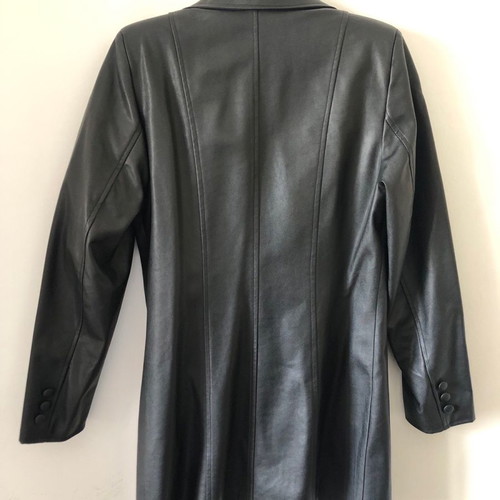 Outerwear jacket used, black faux leather, size 42 small, slim fit