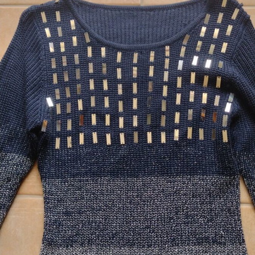Knitted dress dark blue handmade, size Small-Medium, new