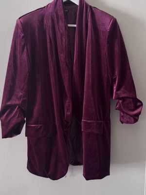 Ruched Sleeve Velvet Blazer, burgundy, size Medium