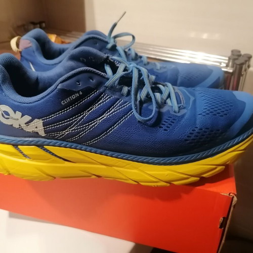 Hoka One One Clifton 6 athletic shoes used size 47 blue yellow