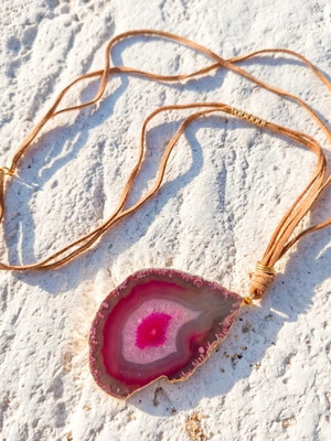 Long necklace with pink pendant new