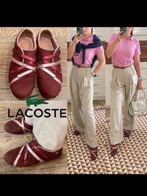 Lacoste обувки маратонки употребявани, бордо цвят, цяла кожа, номер 37