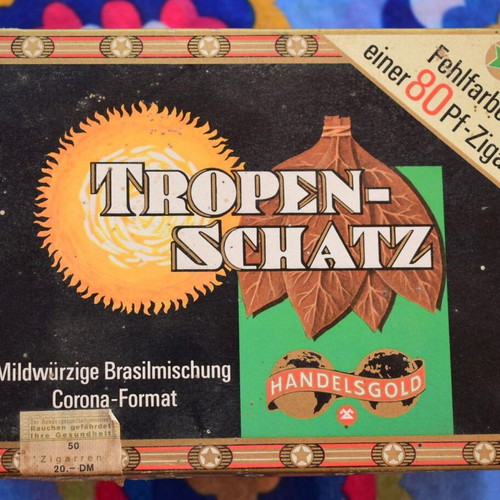 Vintage Tropenschatz Cigar Box used, Handelsgold brand
