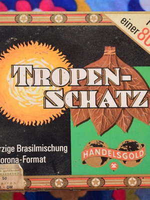 Vintage Tropenschatz Cigar Box used, Handelsgold brand