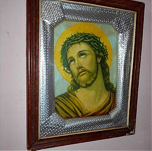 Παλιά ''Τρισδιάστατη'' εικόνα του Ιησού σε Ξύλινη Κορνίζα με Διάσταση 29 Χ 35 cm.